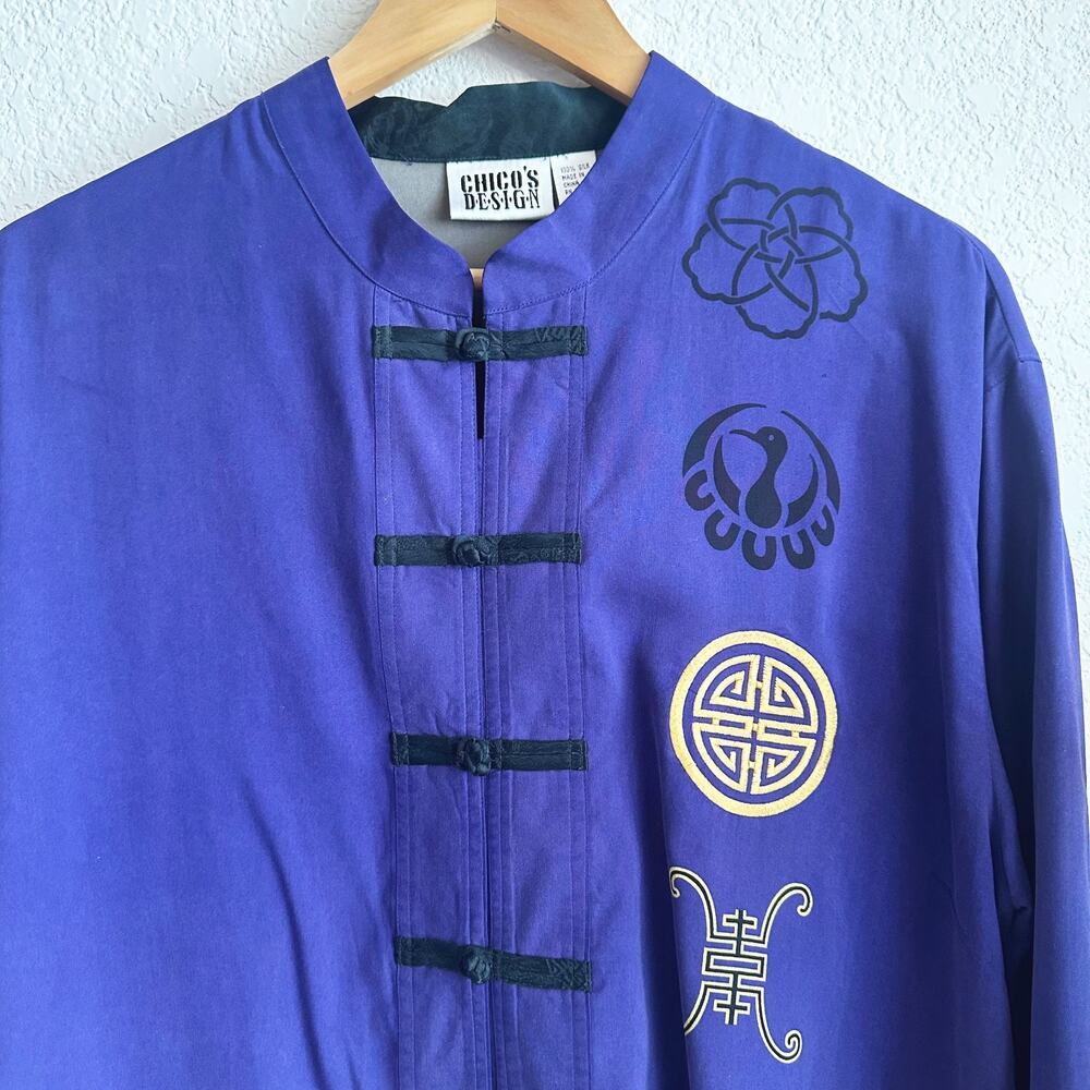VTG Chicos 100% Silk Asian Inspired Kimono (2) /L-XL Embroidered Art To Wear - Picture 2 of 10